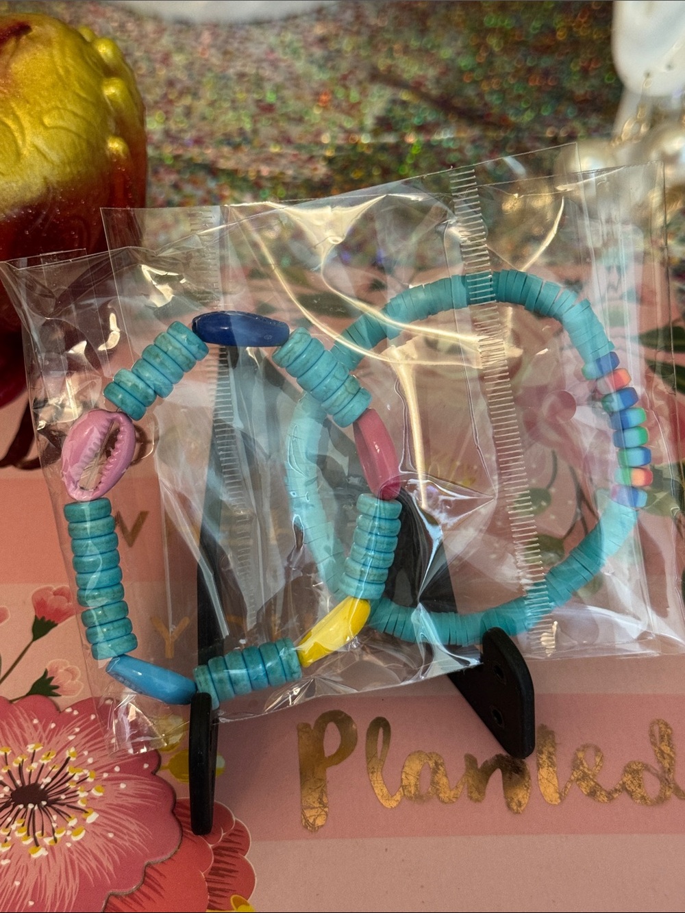 Turquoise Beaded Shell Bracelet Set - Colorful Accent Bracelets